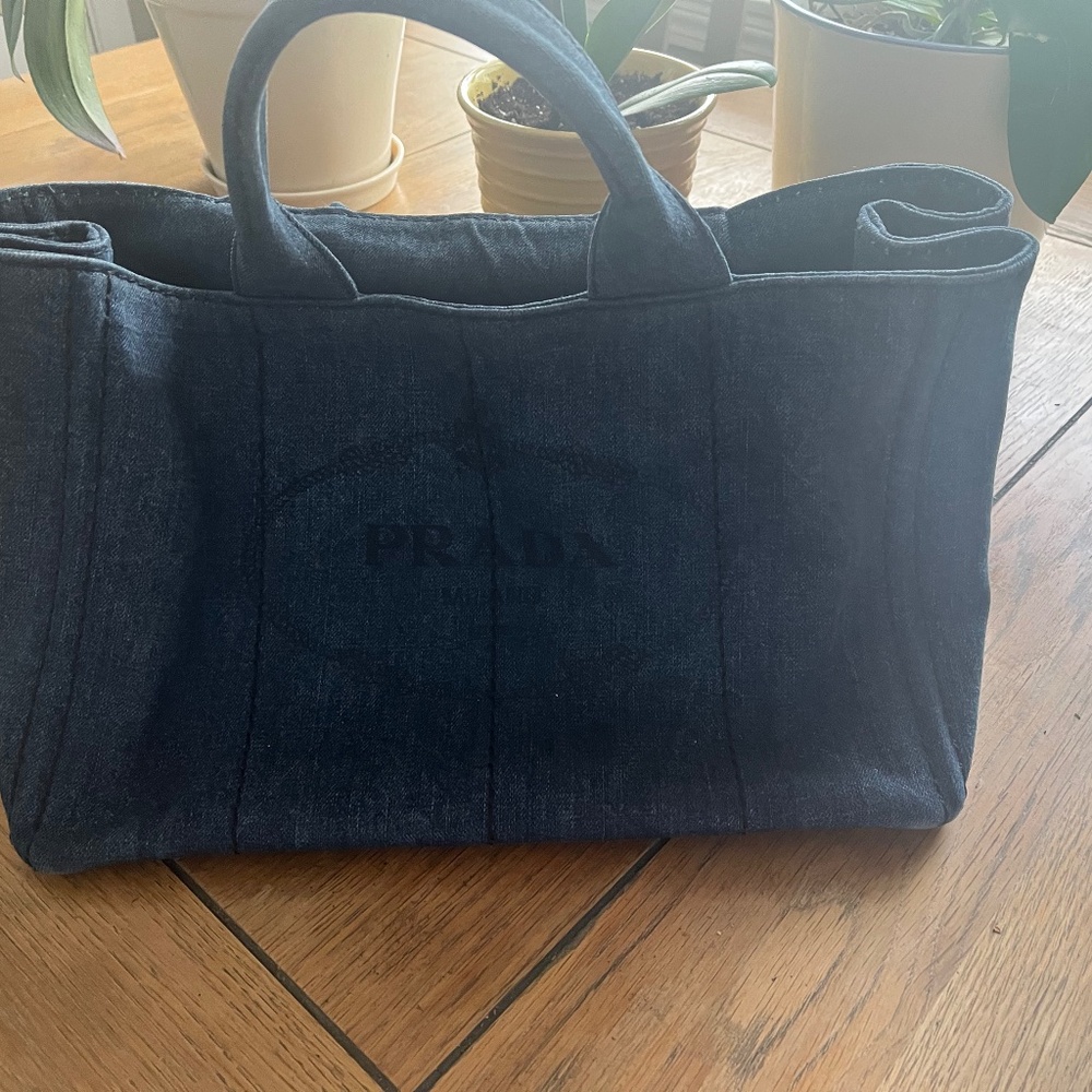 Prada Canapa Blue Denim Tote Bag. authentication card included.